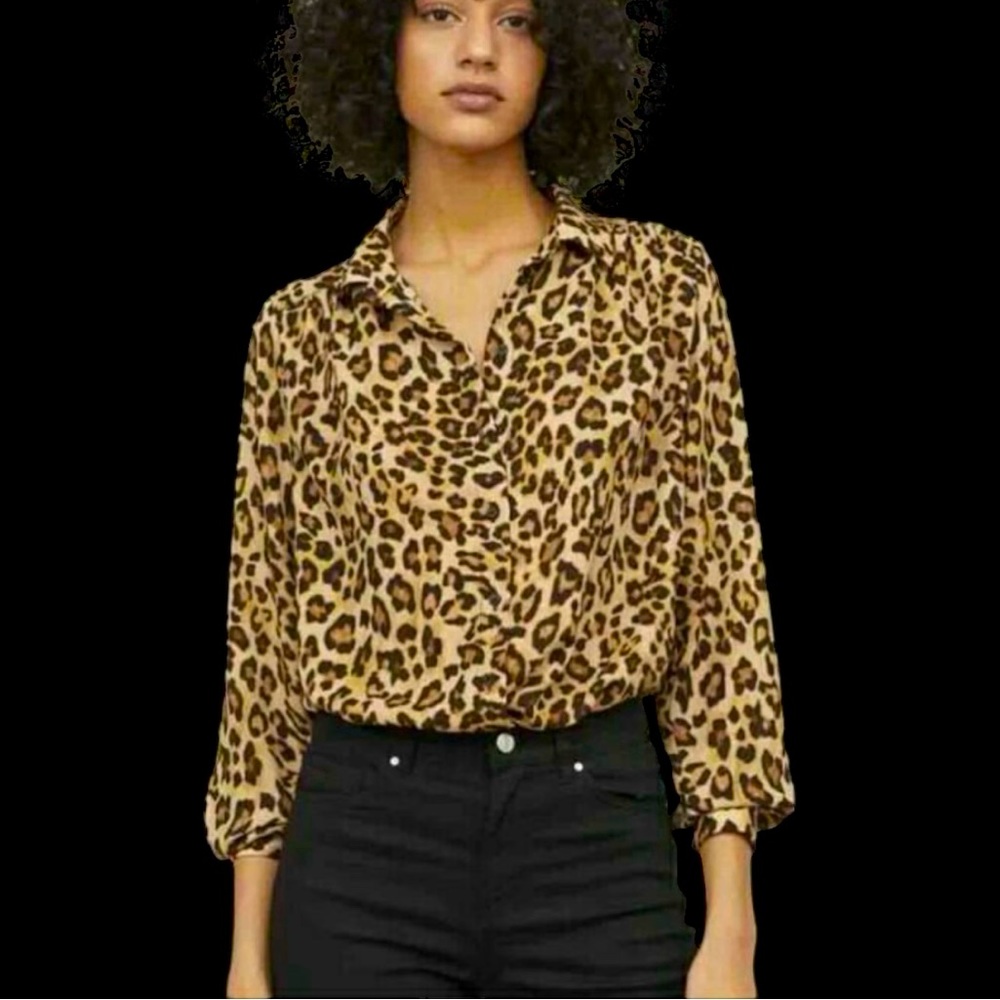 H & M leopard button up blouse